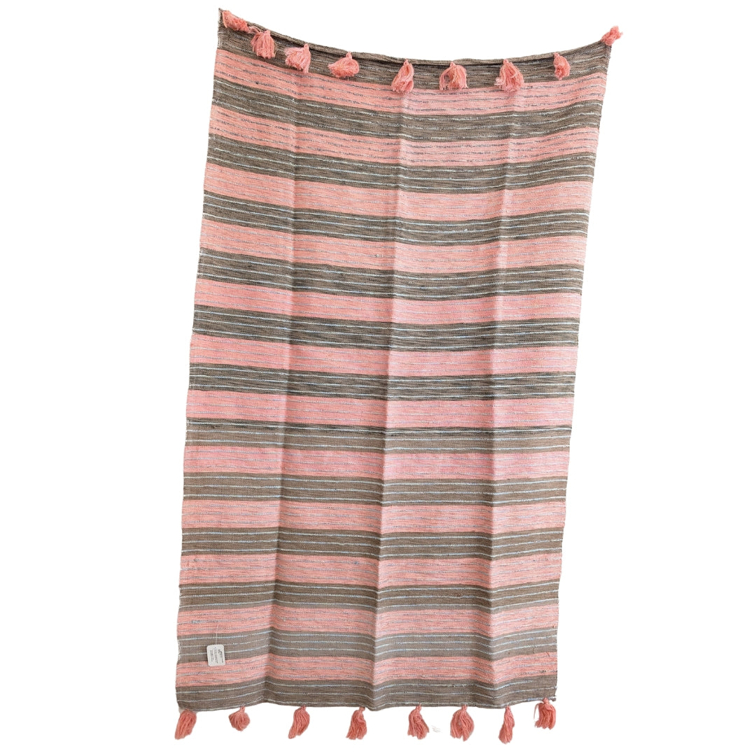 Jeté en coton recyclé rose