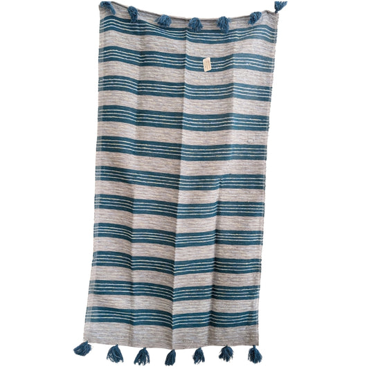 Jeté en coton recyclé bleu