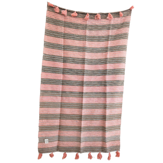 Jeté en coton recyclé rose